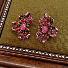 Vintage Floral Rhinestone Stud Earrings with S925 Silver Post