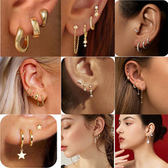 Copper-Inlaid Zircon Hoop & Stud Earring Set